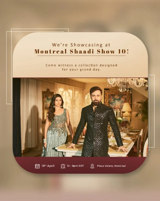 👑 Montreal, it’s your time to shine!

We’re bringing couture to your doorstep at Montreal Shaadi Show 10 ✨

From show-stopping bridal lehengas to statement sherwanis — your dream wedding look is just one visit away.

📅 13th April | 🕛 12–8 PM
📍 Plaza Volare, Montreal

💫 Don’t just attend the wedding. Own the spotlight.

#Bombay_Trendz #bombaytrendzbride #MontrealShaadiShow #BridalCouture #FestiveFashion #ShaadiStyle #WeddingReady #IndianWear #LuxuryFashion #GroomLook #BrideLook  #LuxuryOutfit #WeddingSeason #TraditionMeetsTrend